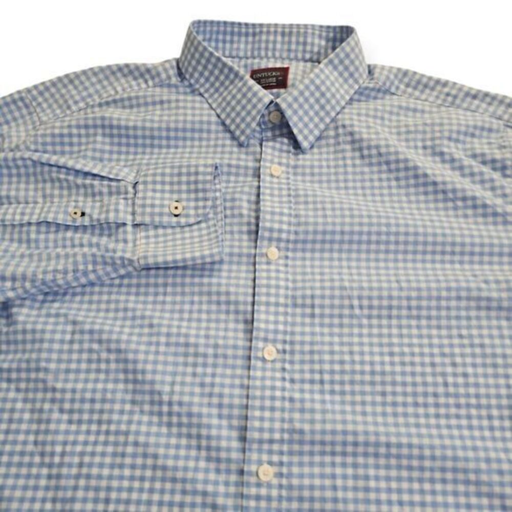 UNTUCKit Men's XX-Large / XXL Blue, White Gingham Check Long Sleeve Shirt